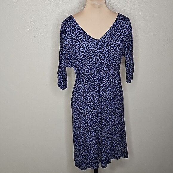 Soma small Dolman sleeve dress Blue black print - Picture 1 of 7